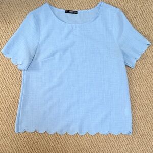 SHEIN Sky Blue Scallop Edge Tee